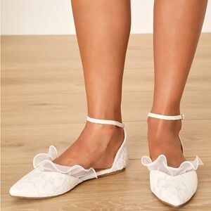 Lulu's White Lace Flats with Ankle Strap